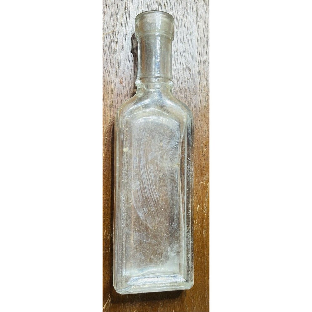 Antique Clear Glass Medicine Bottle 5.5” Apothecary Pharmacy Embossed Panel